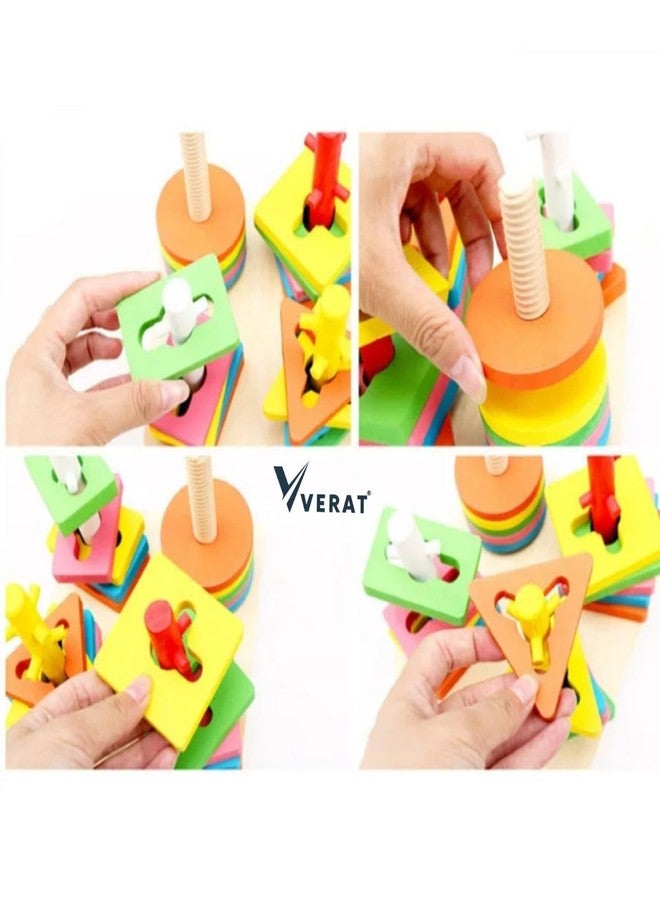 VERAT لعبة فرز وتكديس الأشكال الخشبية من فيرات، 4 أشكال، ألعاب فرز الأشكال للأطفال الصغار، لعبة تكديس مونتيسوري للتعرف على الألوان، ألغاز مكعبات تعليمية مبكرة للأطفال من عمر سنة إلى ثلاث سنوات، بنين وبنات - Image 5